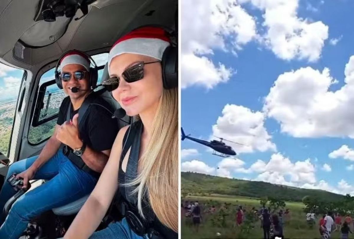 Ajuda ou humilhação? Empresário joga carne de helicóptero